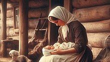 Eine junge Hebamme des 19, Jahrhunderts, wie sie die KI de 21. Jahrhunderts interpretiert.