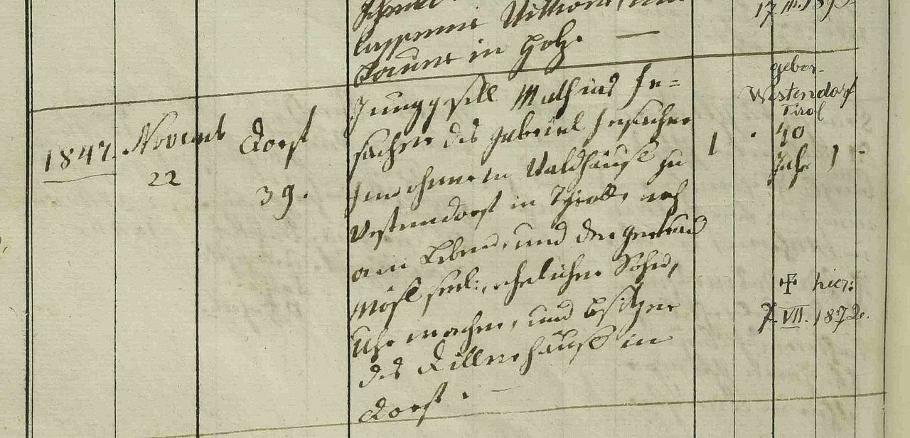 Trauung Mathias Jesacher mit Emerenz Klamer, 22.11.1847, TRB Grossarl IV 1845-1901, S.5